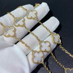 Van Cleef & Arpels Alhambra Necklace 20 Motifs Custom Natural Diamond 18K Gold (2)