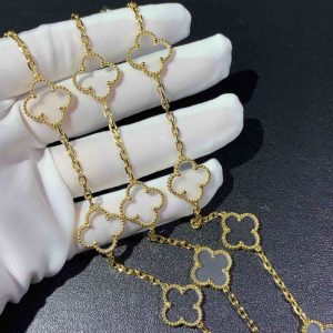 Van Cleef & Arpels Alhambra Necklace 20 Motifs Custom Natural Diamond 18K Gold (2)