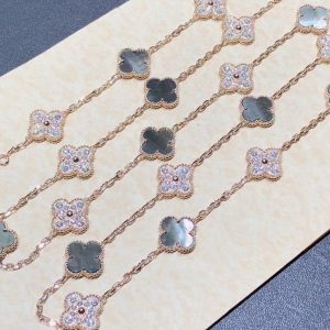 Van Cleef & Arpels Alhambra Necklace 20 Motifs Custom Natural Diamond Mother Of Pearl 18K Gold (2)