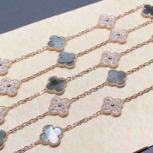 Van Cleef & Arpels Alhambra Necklace 20 Motifs Custom Natural Diamond Mother Of Pearl 18K Gold (2)