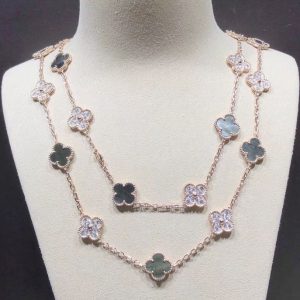 Van Cleef & Arpels Alhambra Necklace 20 Motifs Custom Natural Diamond Mother Of Pearl 18K Gold (2)