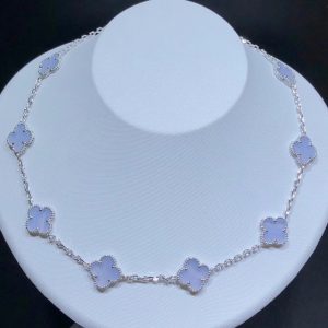 Van Cleef & Arpels Alhambra Necklace Custom Gemstone 18K White Gold 10 Motifs (2)