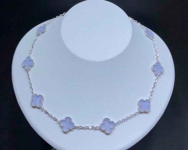 Van Cleef & Arpels Alhambra Necklace Custom Gemstone 18K White Gold 10 Motifs (2)