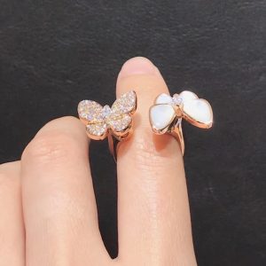 Van Cleef & Arpels Butterfly Rings Custom Mother Of Pearl Diamond 18K Rose Gold (2)