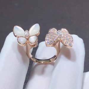 Van Cleef & Arpels Butterfly Rings Custom Mother Of Pearl Diamond 18K Rose Gold (2)