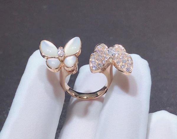 Van Cleef & Arpels Butterfly Rings Custom Mother Of Pearl Diamond 18K Rose Gold (2)