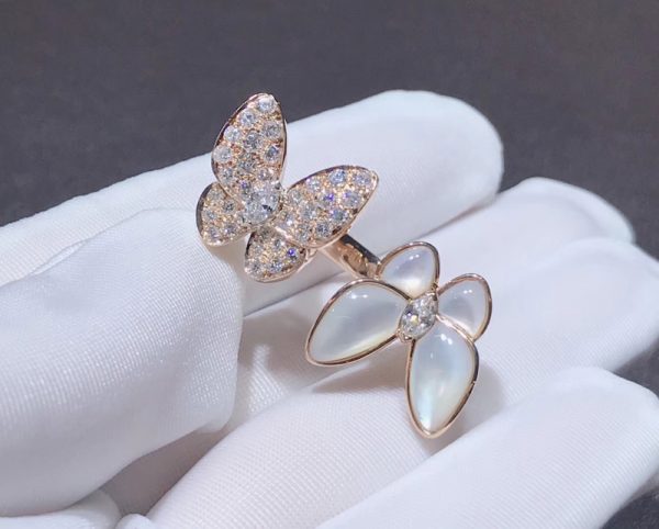 Van Cleef & Arpels Butterfly Rings Custom Mother Of Pearl Diamond 18K Rose Gold (2)