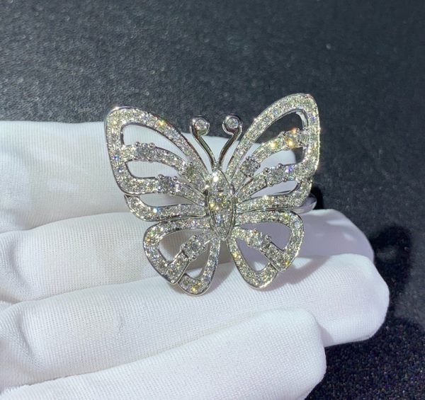 Van Cleef & Arpels Flying Butterfly Rings Custom 18K White Gold Natural Diamond (2)