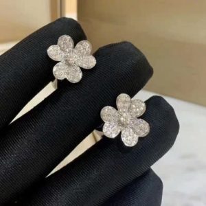 Van Cleef & Arpels Frivole Womens Earrings Natural Diamond 18K White Gold Custom (2)