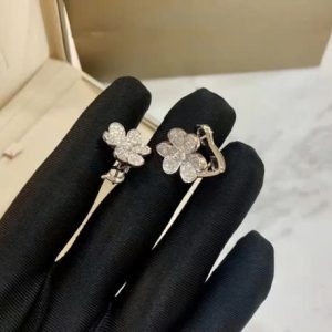 Van Cleef & Arpels Frivole Womens Earrings Natural Diamond 18K White Gold Custom (2)