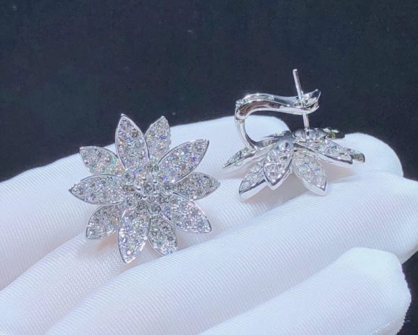 Van Cleef & Arpels Lotus Face Design Earring Custom Natural Diamond 18K White Gold (2)