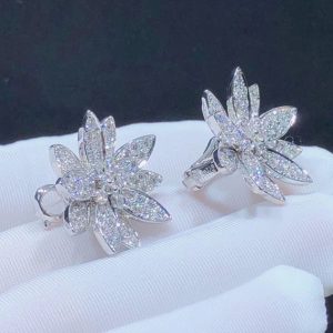 Van Cleef & Arpels Lotus Face Design Earring Custom Natural Diamond 18K White Gold (2)