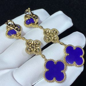 Van Cleef & Arpels Magic Alhambra Earring 3 Motifs Custom Gemstone Diamond 18K Gold (2)