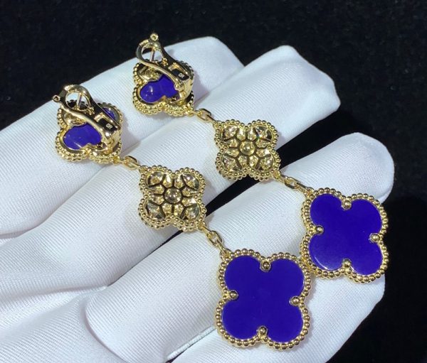 Van Cleef & Arpels Magic Alhambra Earring 3 Motifs Custom Gemstone Diamond 18K Gold (2)