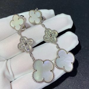 Van Cleef & Arpels Magic Alhambra Earring Custom Natural Diamond Mother Of Pearl 18K White Gold (2)