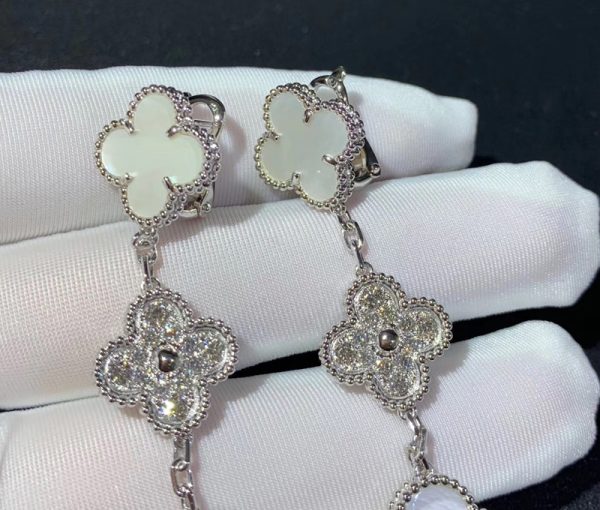 Van Cleef & Arpels Magic Alhambra Earring Custom Natural Diamond Mother Of Pearl 18K White Gold (2)