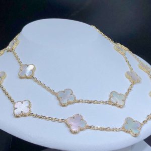 Van Cleef & Arpels Magic Alhambra Necklace 20 Motifs Mother Of Pearl 18K Gold Custom (2)