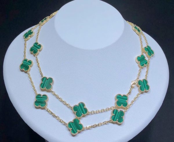 Van Cleef & Arpels Magic Alhambra Necklace Custom Gemstone 18K Gold 20 Motifs (2)