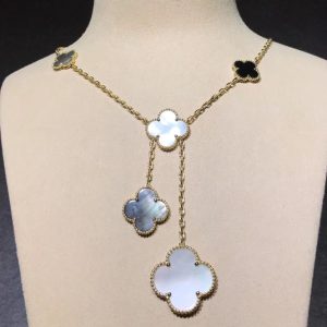 Van Cleef & Arpels Magic Alhambra Necklace Custom Mother Of Pearl 18K Gold Womens (2)