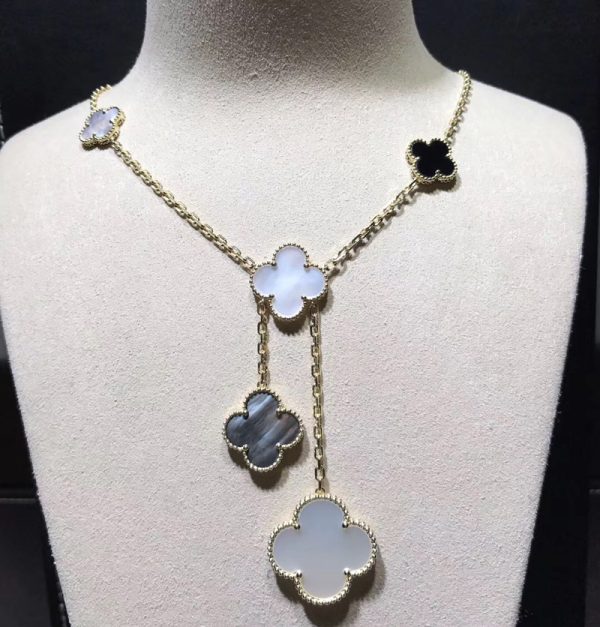 Van Cleef & Arpels Magic Alhambra Necklace Custom Mother Of Pearl 18K Gold Womens (2)