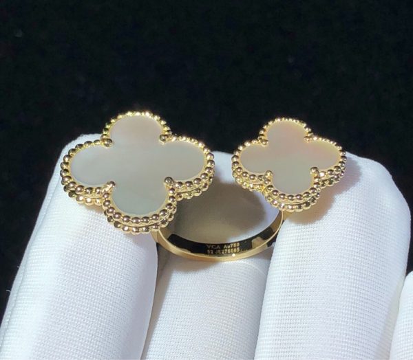 Van Cleef & Arpels Magic Alhambra Womens Rings Custom Mother Of Pearl 18K Gold (2)