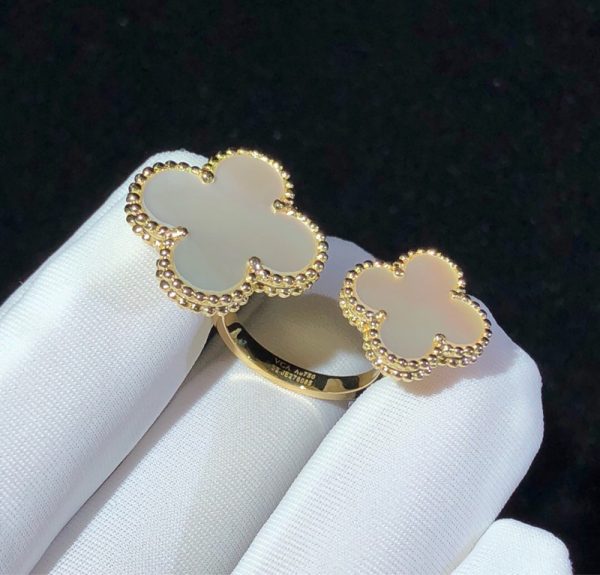 Van Cleef & Arpels Magic Alhambra Womens Rings Custom Mother Of Pearl 18K Gold (2)