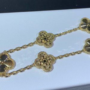 Van Cleef & Arpels Vintage Alhambra 5 Motifs Bracelet Custom Natural Diamond 18K Gold (2)