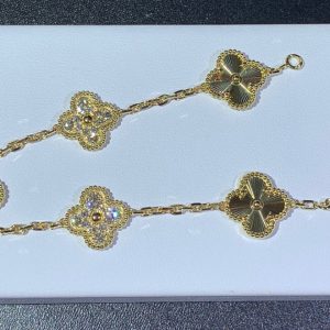 Van Cleef & Arpels Vintage Alhambra 5 Motifs Bracelet Custom Natural Diamond 18K Gold (2)