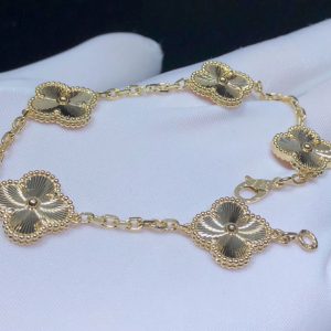 Van Cleef & Arpels Vintage Alhambra Bracelet 5 Motifs Custom 18K Gold (2)