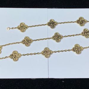 Van Cleef & Arpels Vintage Alhambra Necklace 10 Motifs Custom 18K Gold Womens (2)