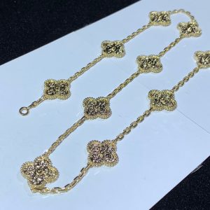 Van Cleef & Arpels Vintage Alhambra Necklace 10 Motifs Custom 18K Gold Womens (2)