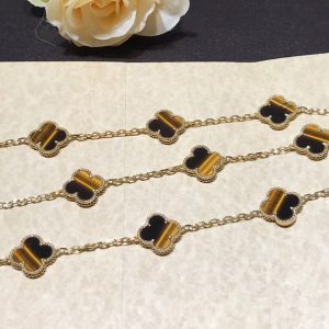 Van Cleef & Arpels Vintage Alhambra Necklace 10 Motifs Gemstone 18K Gold Custom (2)