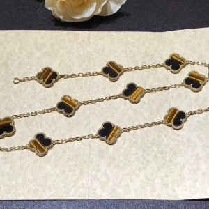 Van Cleef & Arpels Vintage Alhambra Necklace 10 Motifs Gemstone 18K Gold Custom (2)