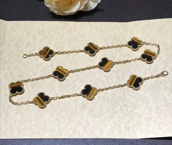 Van Cleef & Arpels Vintage Alhambra Necklace 10 Motifs Gemstone 18K Gold Custom (2)