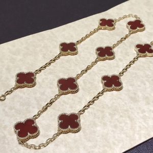 Van Cleef & Arpels Vintage Alhambra Necklace 10 Motifs Gemstone 18K Gold Custom Womens (2)