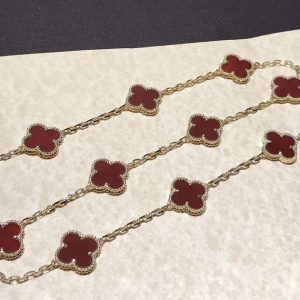 Van Cleef & Arpels Vintage Alhambra Necklace 10 Motifs Gemstone 18K Gold Custom Womens (2)