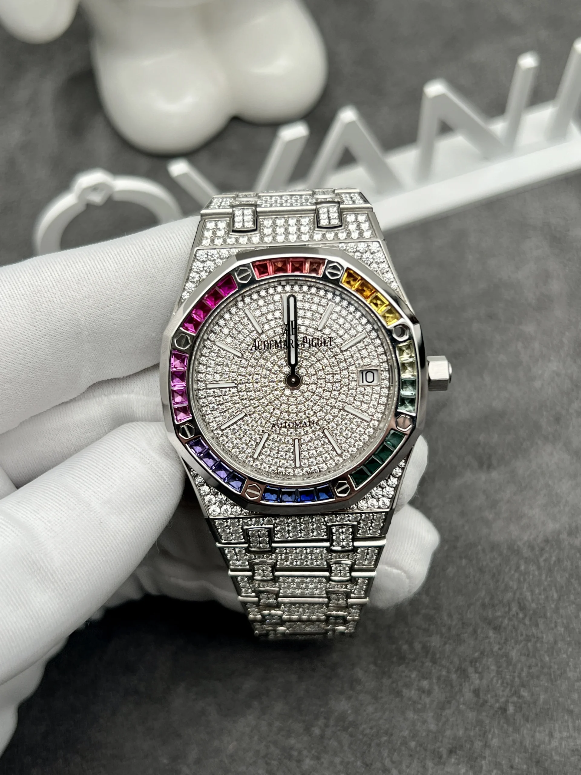 Audemars Piguet Iced Out Full Diamonds & Synthentic Gemstones Rainbow 41mm