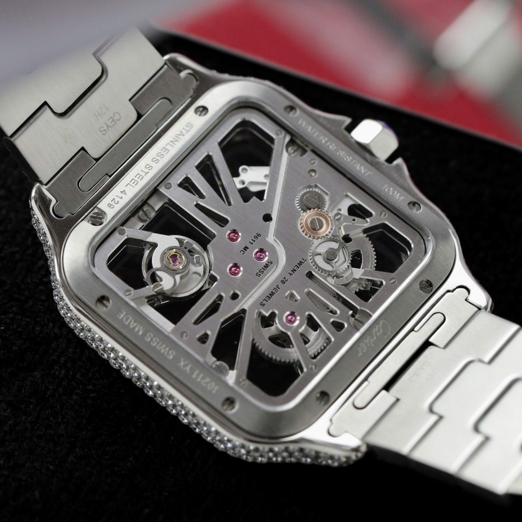 Cartier Santos Large Skeleton WHSA0015 Replica Watch Custom Full Moissanite Diamonds 39 (2)