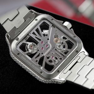 Cartier Santos Large Skeleton WHSA0015 Replica Watch Custom Full Moissanite Diamonds 39 (2)