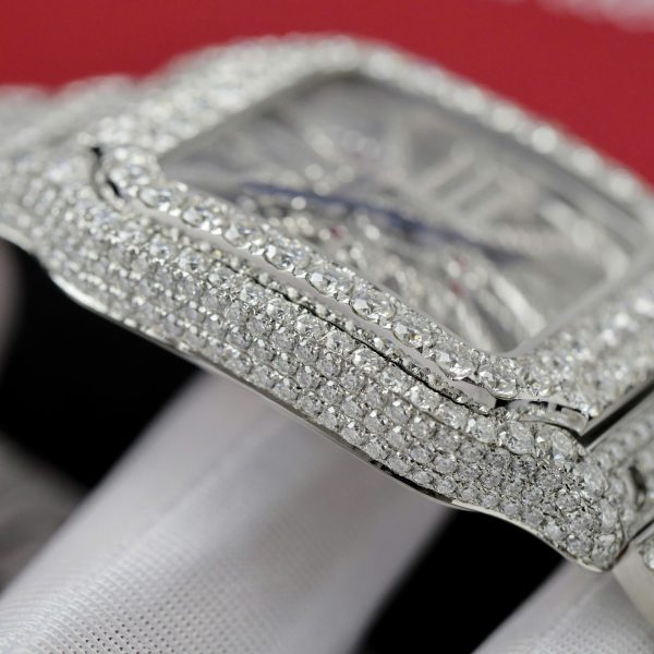 Cartier Santos Large Skeleton WHSA0015 Replica Watch Custom Full Moissanite Diamonds 39 (2)