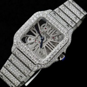 Cartier Santos Large Skeleton WHSA0015 Replica Watch Custom Full Moissanite Diamonds 39 (2)