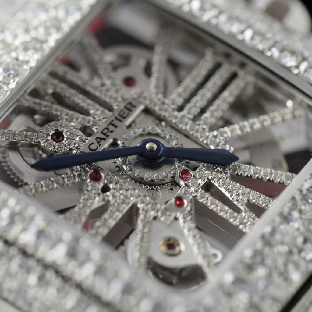 Cartier Santos Large Skeleton WHSA0015 Replica Watch Custom Full Moissanite Diamonds 39 (2)