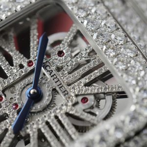 Cartier Santos Large Skeleton WHSA0015 Replica Watch Custom Full Moissanite Diamonds 39 (2)