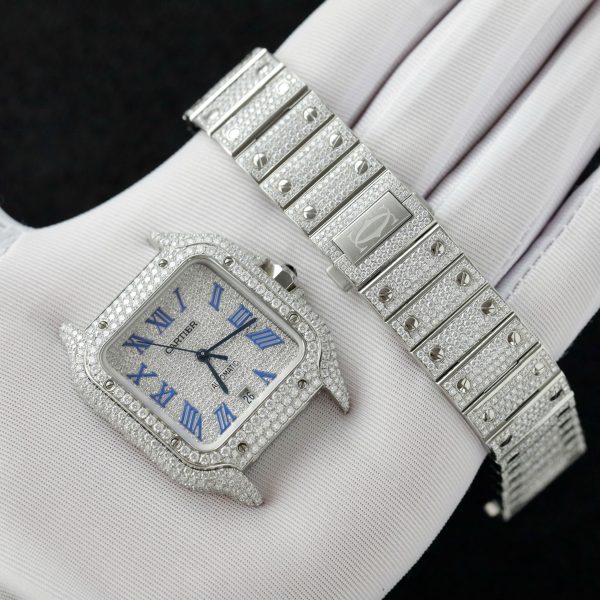 Cartier Santos Replica Watch Custom Moissanite Diamonds Hong Kong 39 (2)