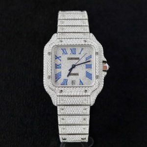 Cartier Santos Replica Watch Custom Moissanite Diamonds Hong Kong 39 (2)