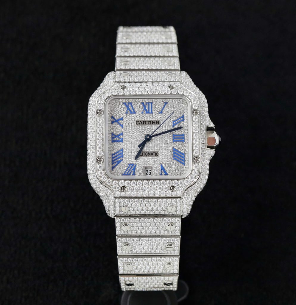 Cartier Santos Replica Watch Custom Moissanite Diamonds Hong Kong 39 (2)