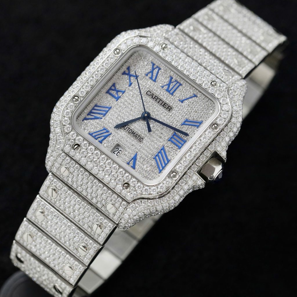 Cartier Santos Replica Watch Custom Moissanite Diamonds Hong Kong 39 (2)