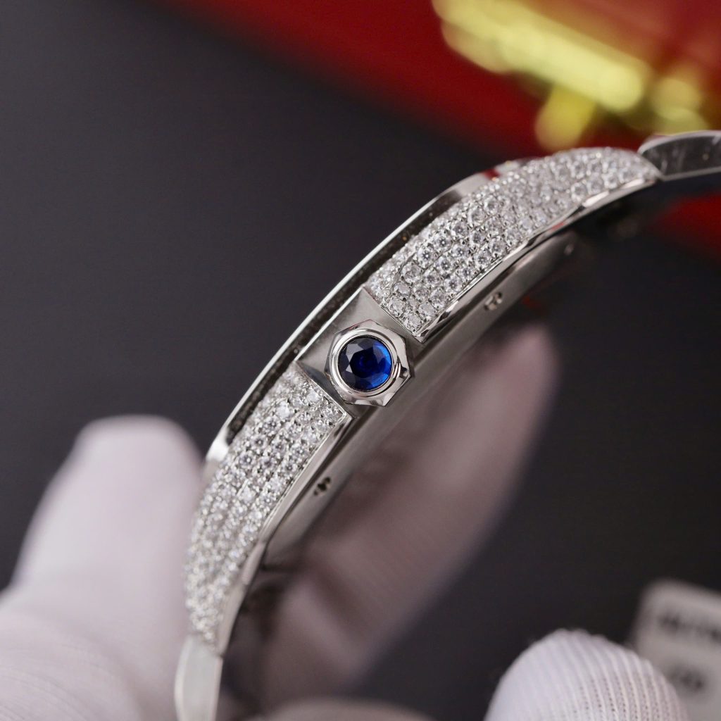 Cartier Santos Replica Watch Dial Blue Custom Moissanite Diamonds 39 (2)