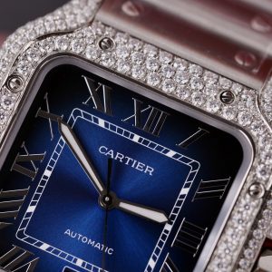 Cartier Santos Replica Watch Dial Blue Custom Moissanite Diamonds 39 (2)