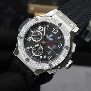 Hublot Big Bang Chronograph Black Dial Replica Watch Custom Moissanite Diamonds 44mm (2)